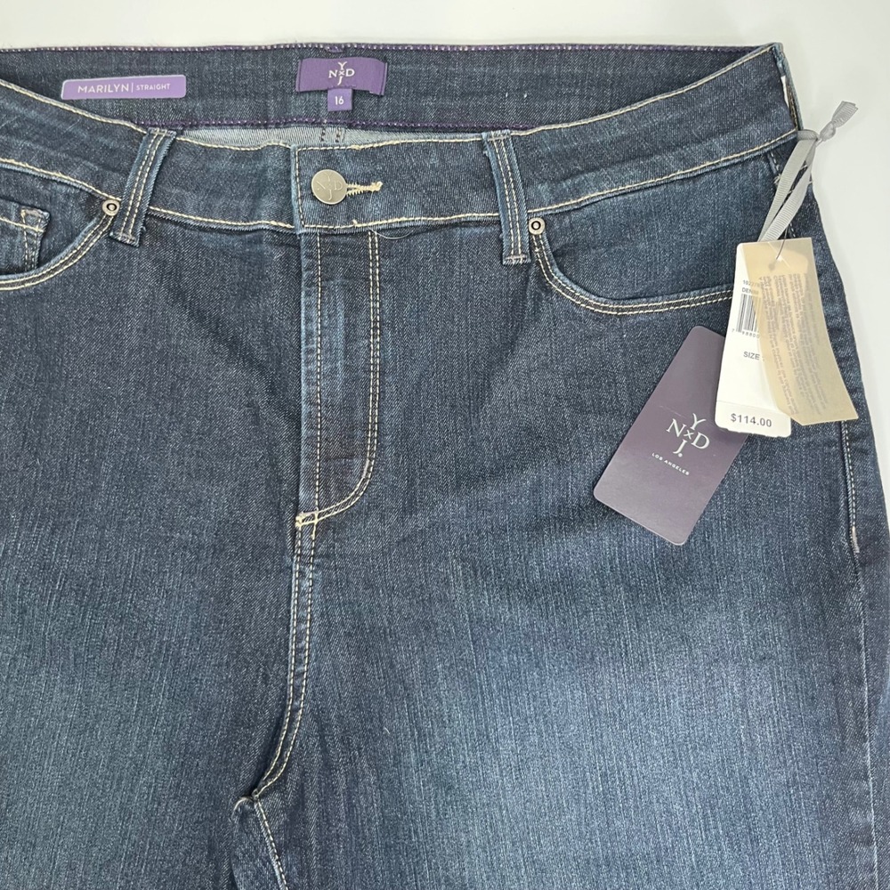 NYDJ Marilyn Straight Leg Jeans Dark Wash Lift Tuck Indigo Size 16 USA Made
